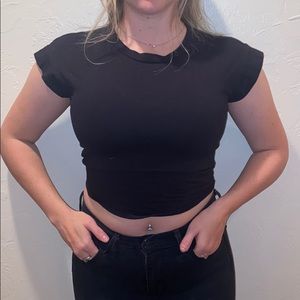 black tee with back tie